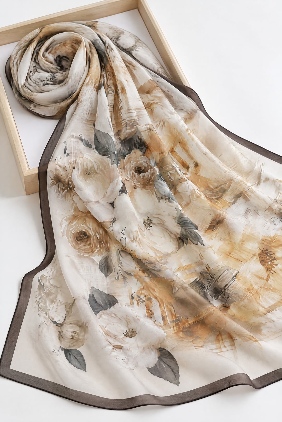 Peony Floral Soft Scarf - Dark Brown - Podyumplus - by Peralane
