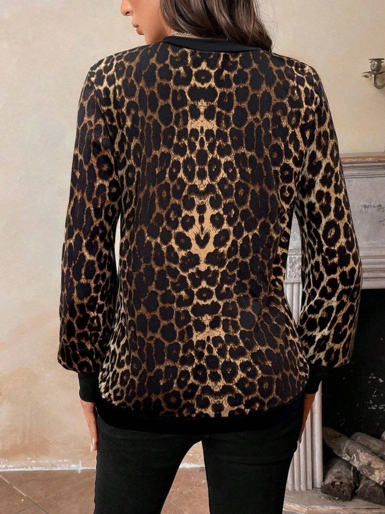 Women's Long Sleeve V-Neck Leopard Print Suprem Blouse - Janes - by Peralane - photo 6