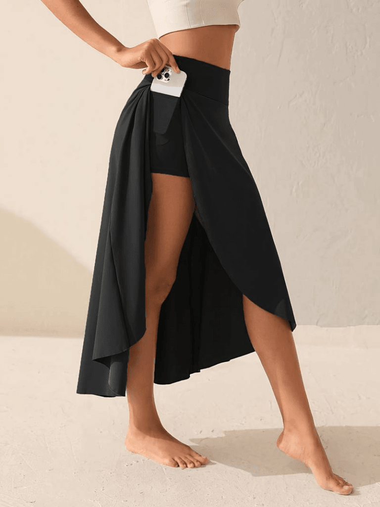Women's Black Wrap Skirt with Pocket Detail and Built-in Shorts - Janes - by Peralane - photo 3