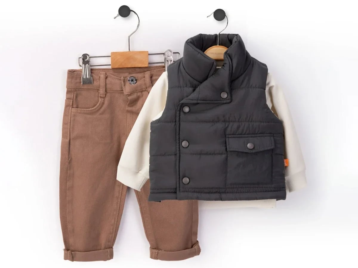Boys' 3-Piece Set with Buttoned Pocket Vest, T-Shirt and Pants - Beyaz Bebek - by Peralane