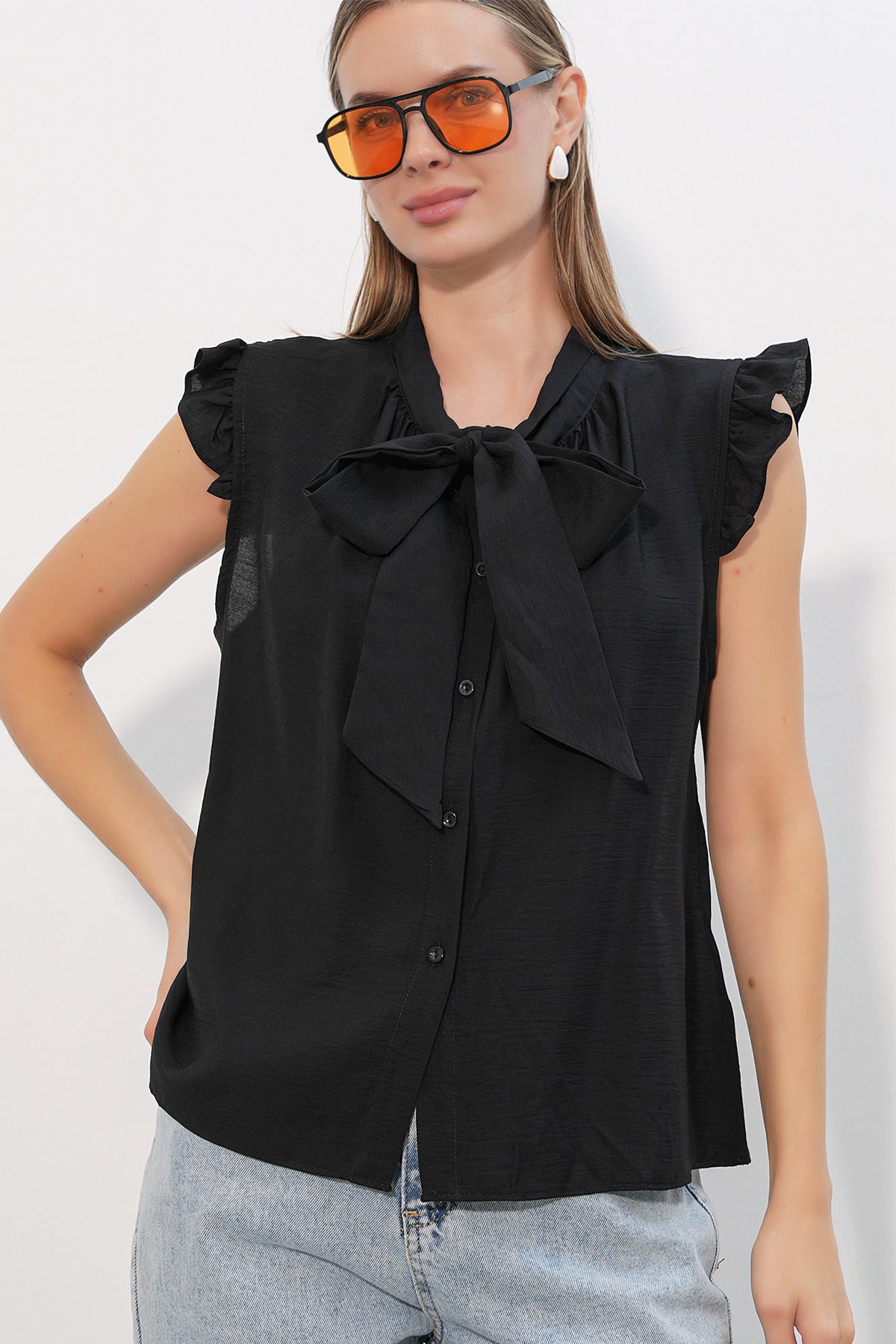 Women's Tie-Neck Sleeveless Blouse - Black - Bigdart - by Peralane - photo 3