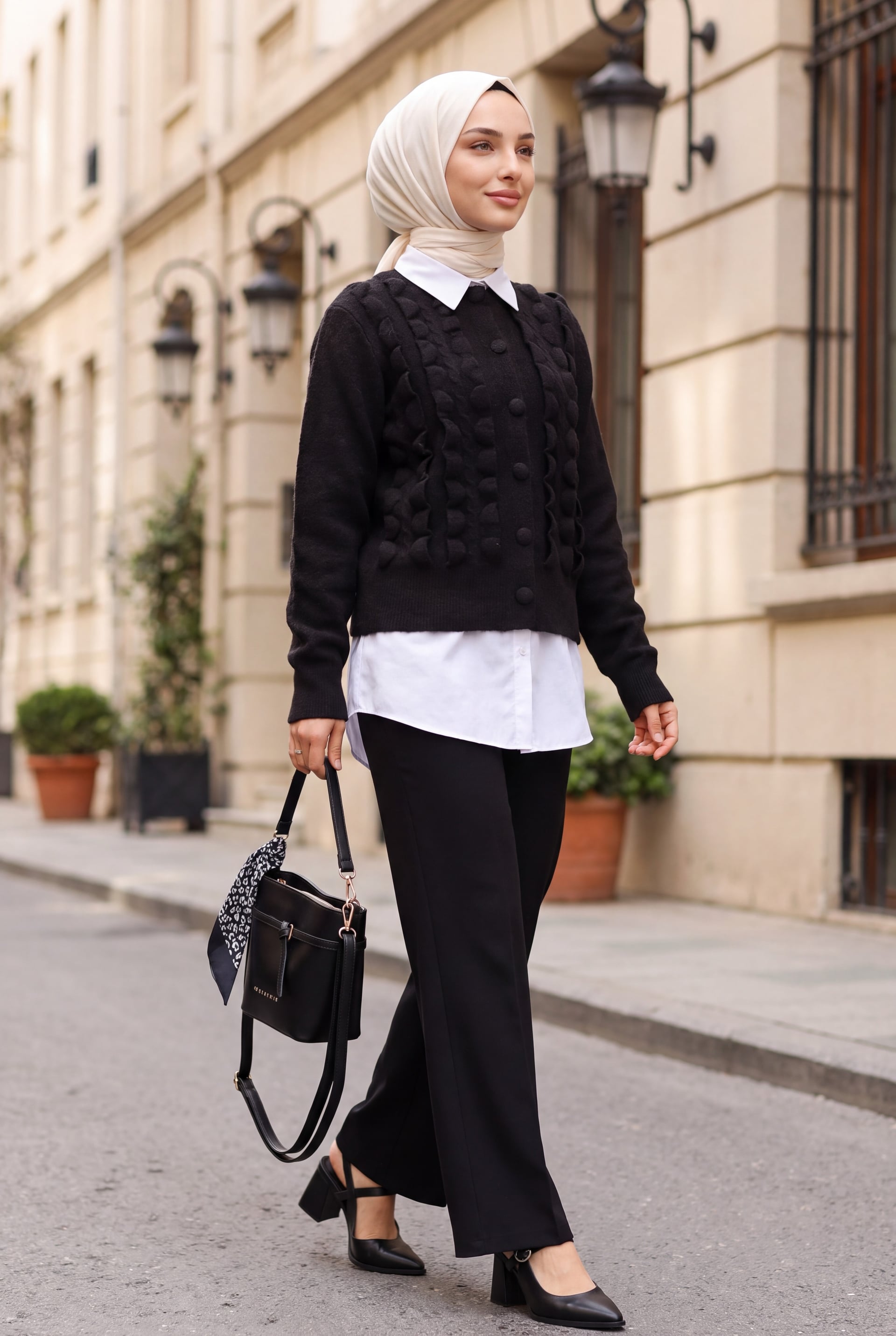 Black Braided Trim Detail Buttoned Knit Cardigan - Podyumplus - by Peralane - photo 3