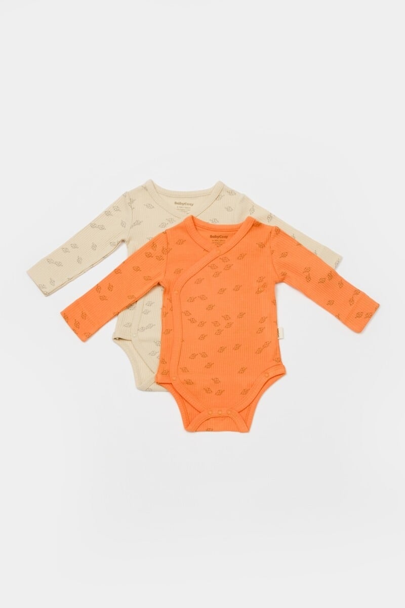 Baby Bodysuit Wrap Set - Orange and Beige Cloud Print - Babycosy - by Peralane