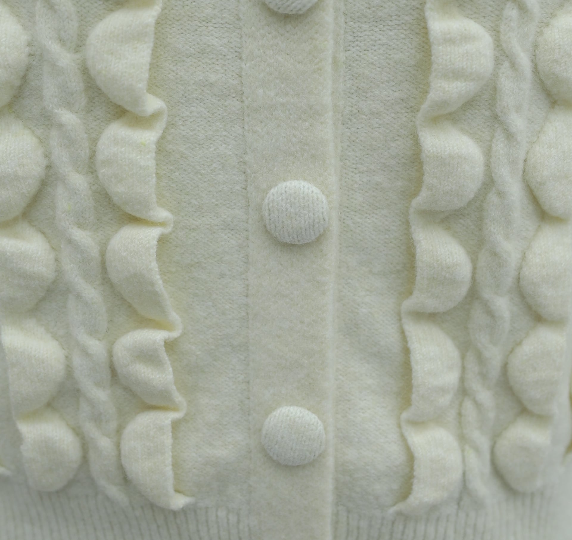 Cream Cable Knit Cardigan with Ruffled Button Placket - Podyumplus - by Peralane - photo 6