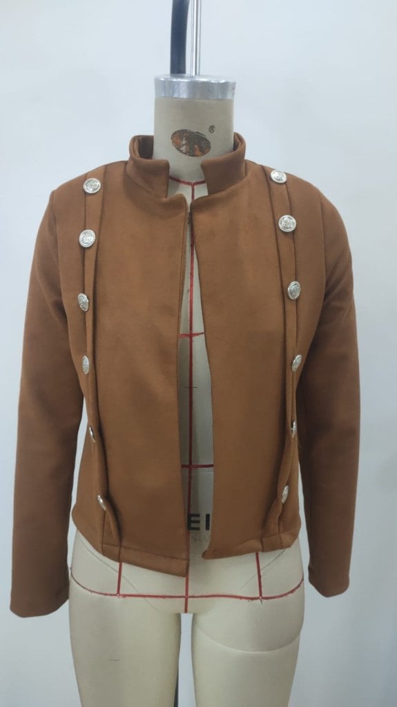 Women's Short Suede Jacket with Stand-Up Collar and Side Buttons - Janes - by Peralane - photo 4