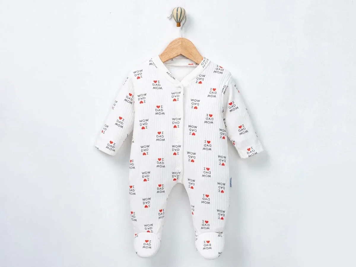 Girls' Baby Romper with Mom Dad Heart Print - White - Supermini - by Peralane