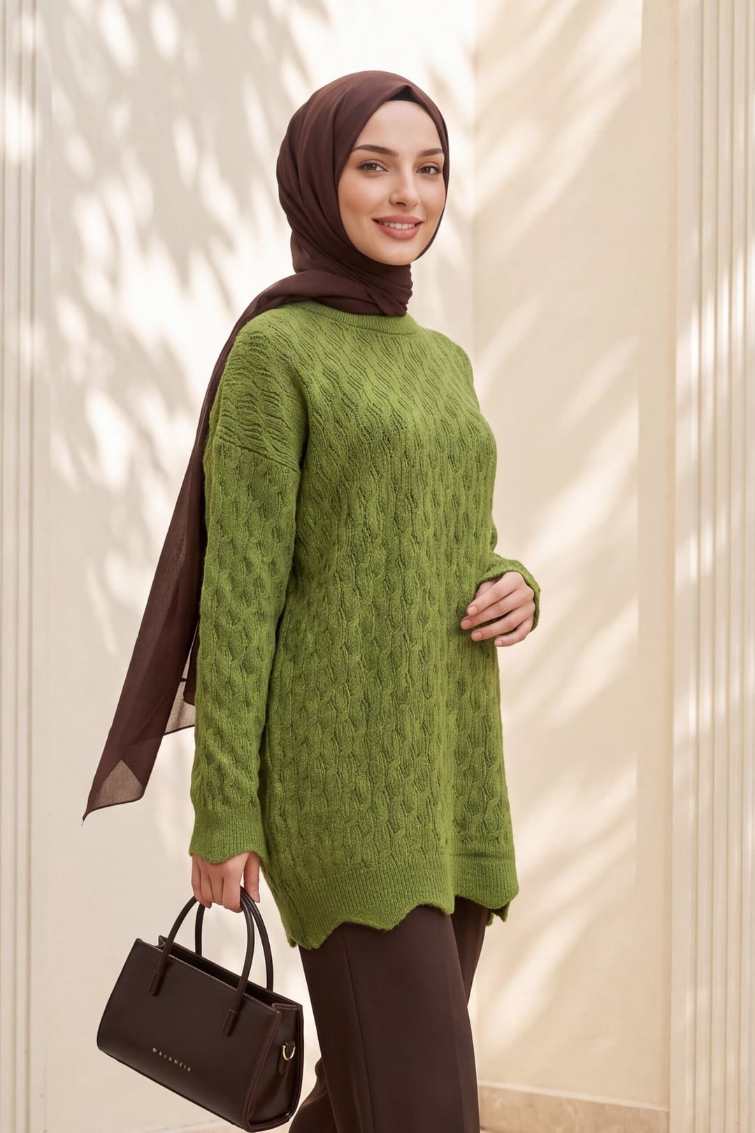 Chain Patterned Crewneck Loose Knit Tunic - Pistachio Green - Podyumplus - by Peralane - photo 2