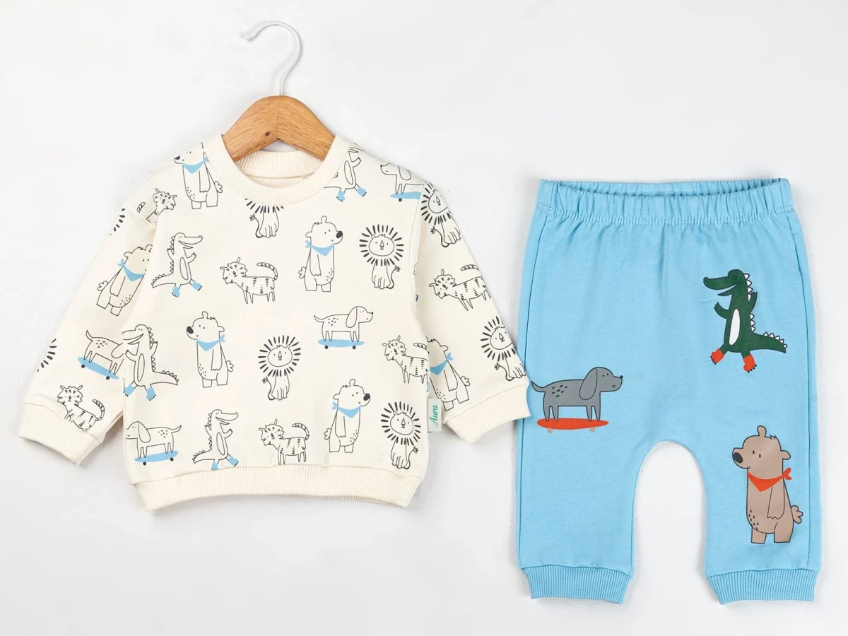 Animal Print Baby Boy Sweatshirt and Trousers Set - Comix - by Peralane