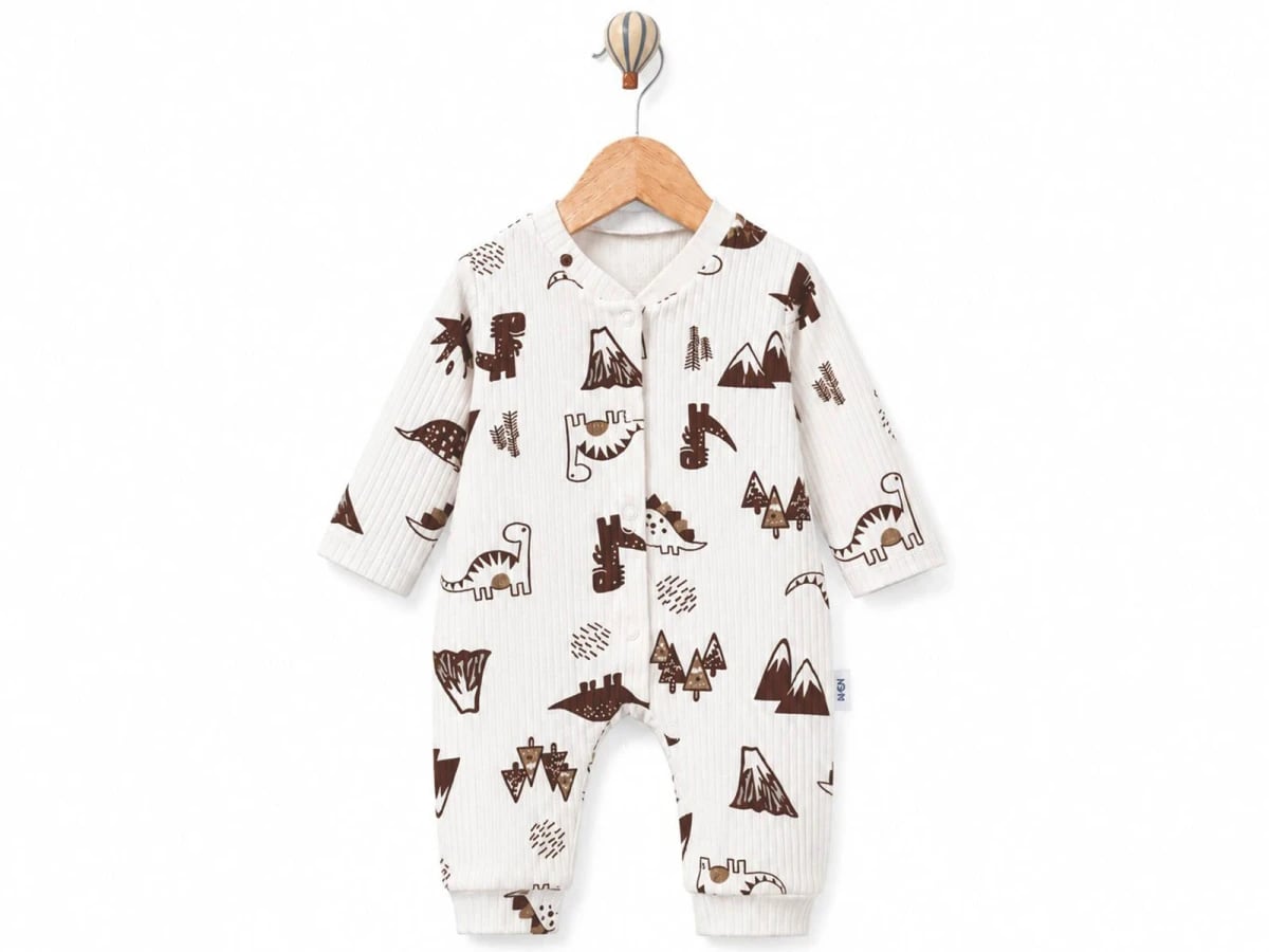 Dino Print Baby Romper with Feet - Brown - Supermini - by Peralane