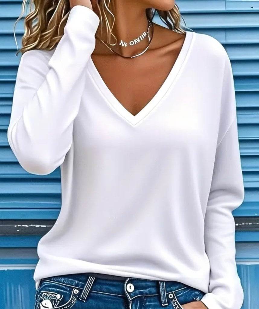 Women's Long-Sleeve V-Neck Viscose Modal Blouse - Janes - by Peralane