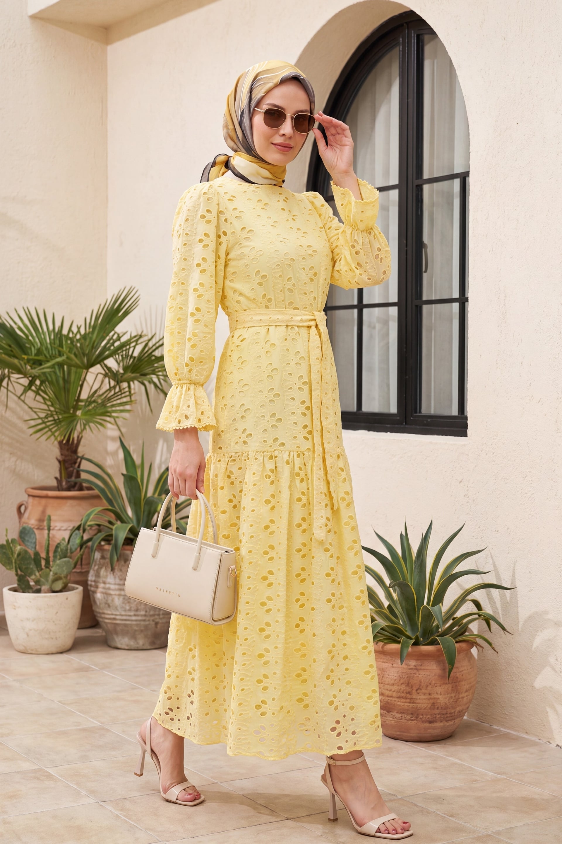Yellow Broderie Anglaise Long Dress with Puff Sleeves - Podyumplus - by Peralane - photo 2