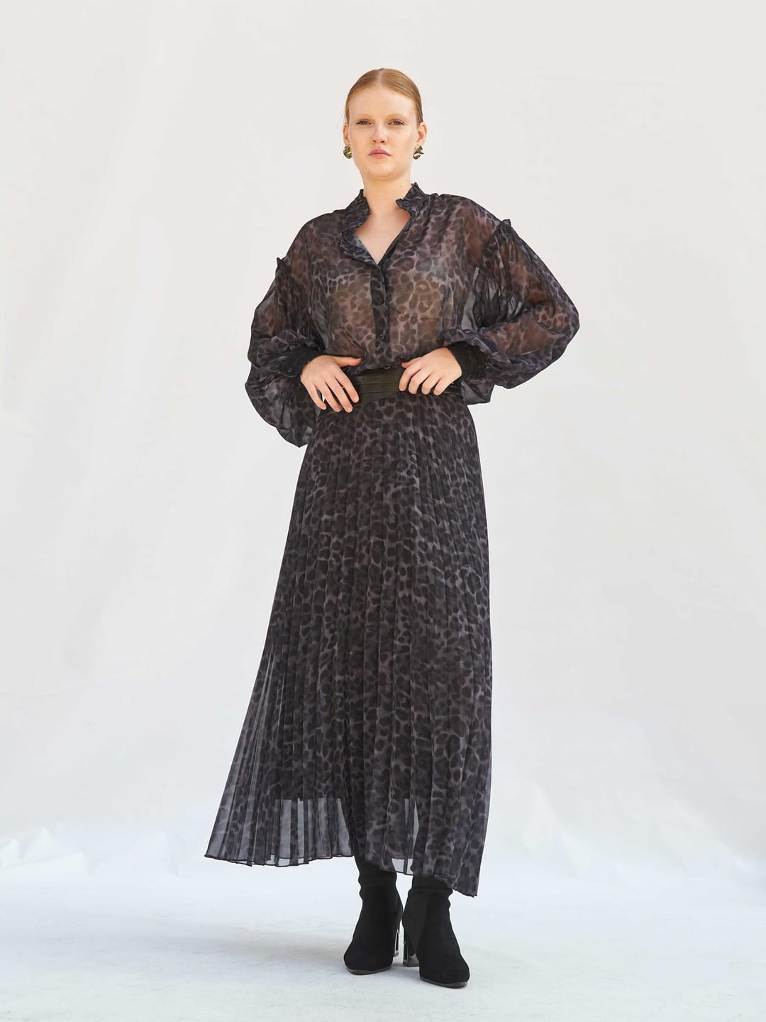 Leopard Print Pleated Skirt and Blouse Set - Lefon - by Peralane - photo 8