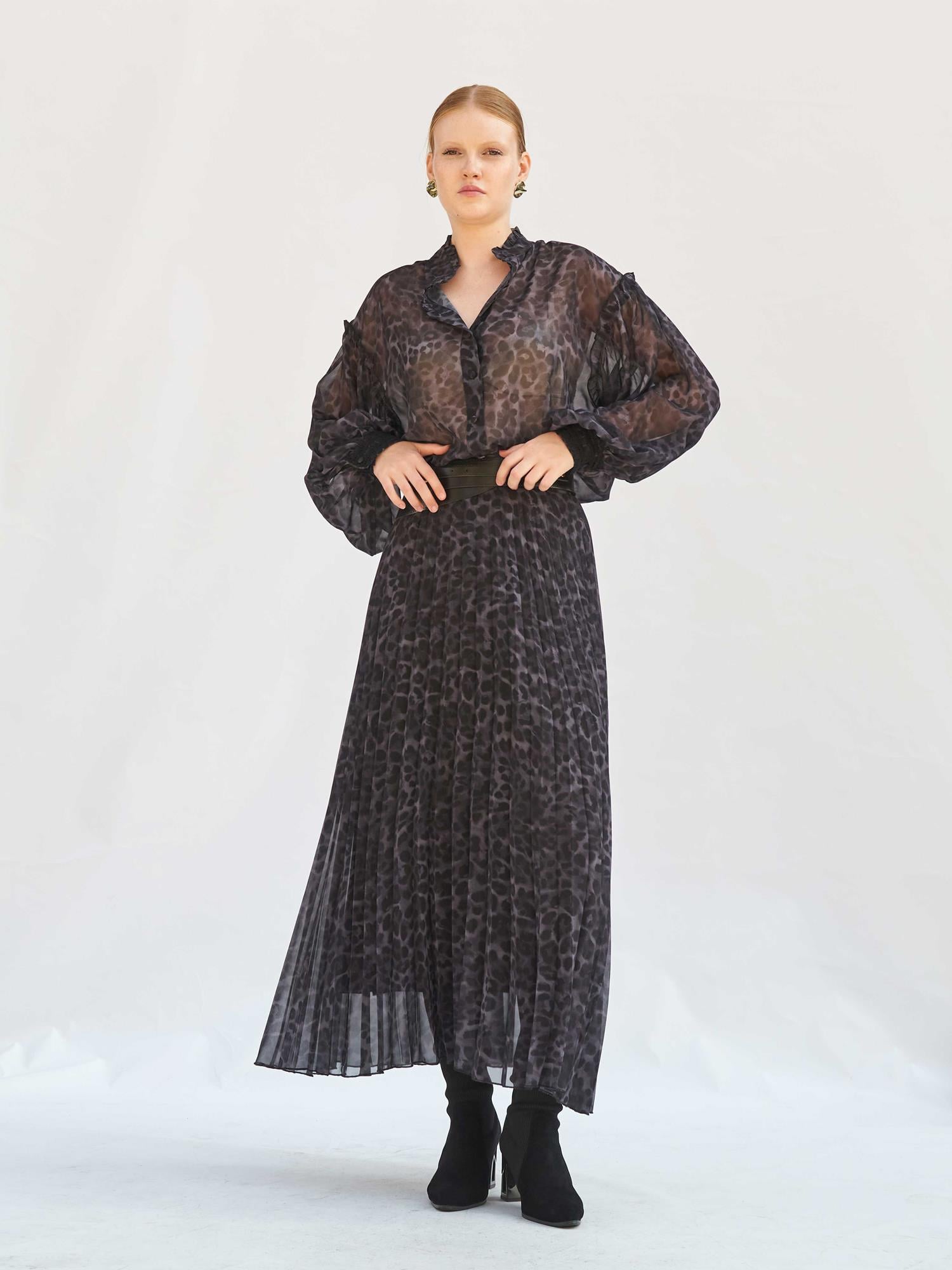 Leopard Print Pleated Skirt and Blouse Set - Lefon - by Peralane - photo 8