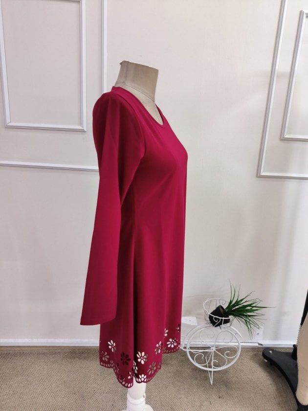 Women's Long Sleeve Round Neck Dress with Laser Cut Hem - Janes - by Peralane - photo 5