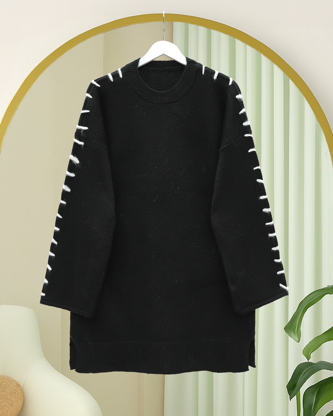 Striped Knit Tunic with Yarn Details - Black - Podyumplus - by Peralane