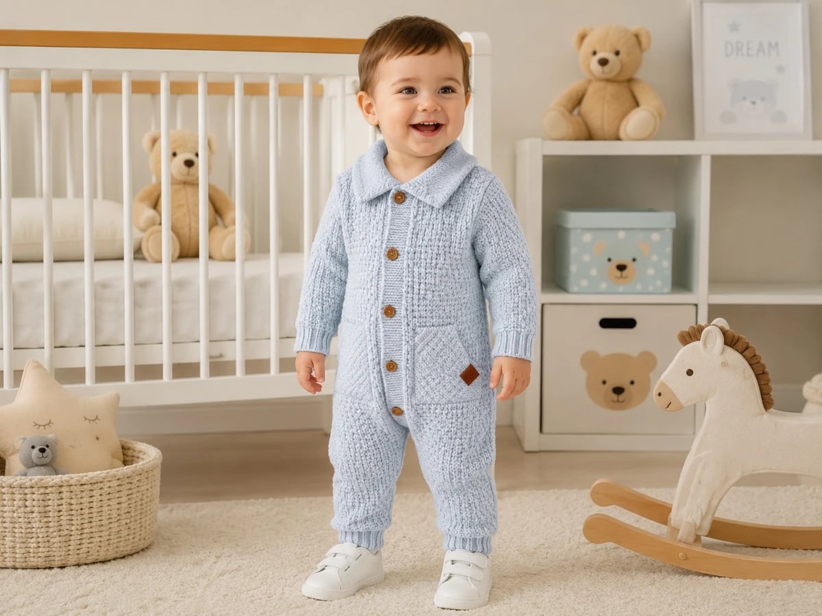 Knitted Baby Romper - 1139 (Light Blue, Pack of 3) - Has Bereket - by Peralane