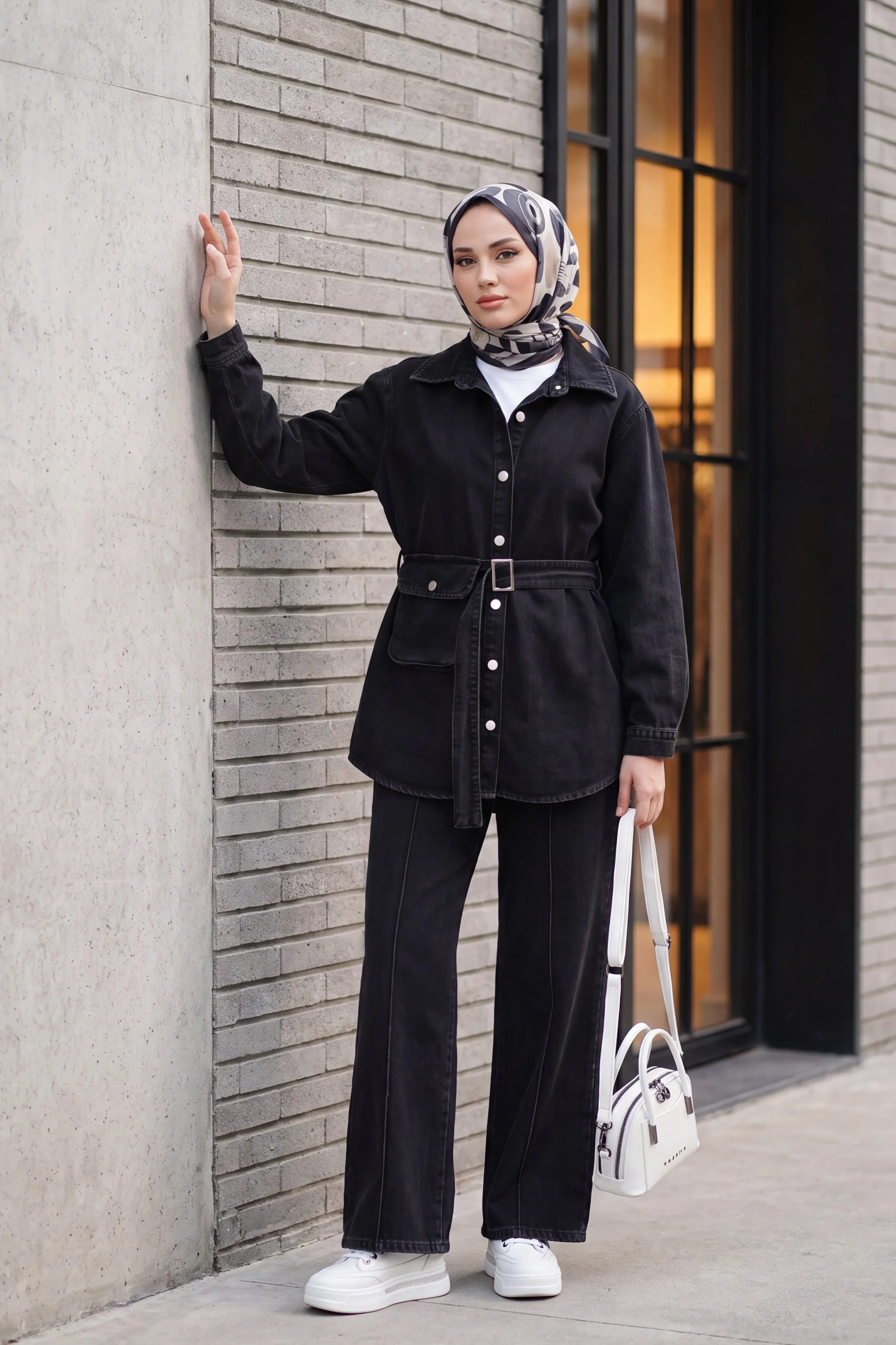 Black Denim Two-Piece Set with Jacket and Wide-Leg Trousers - Podyumplus - by Peralane - photo 4