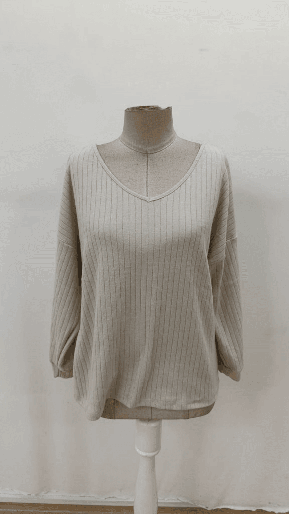 Women's Long Sleeve V-Neck Back Ribbon Detail Brushed Knit Blouse - Janes - by Peralane - photo 5