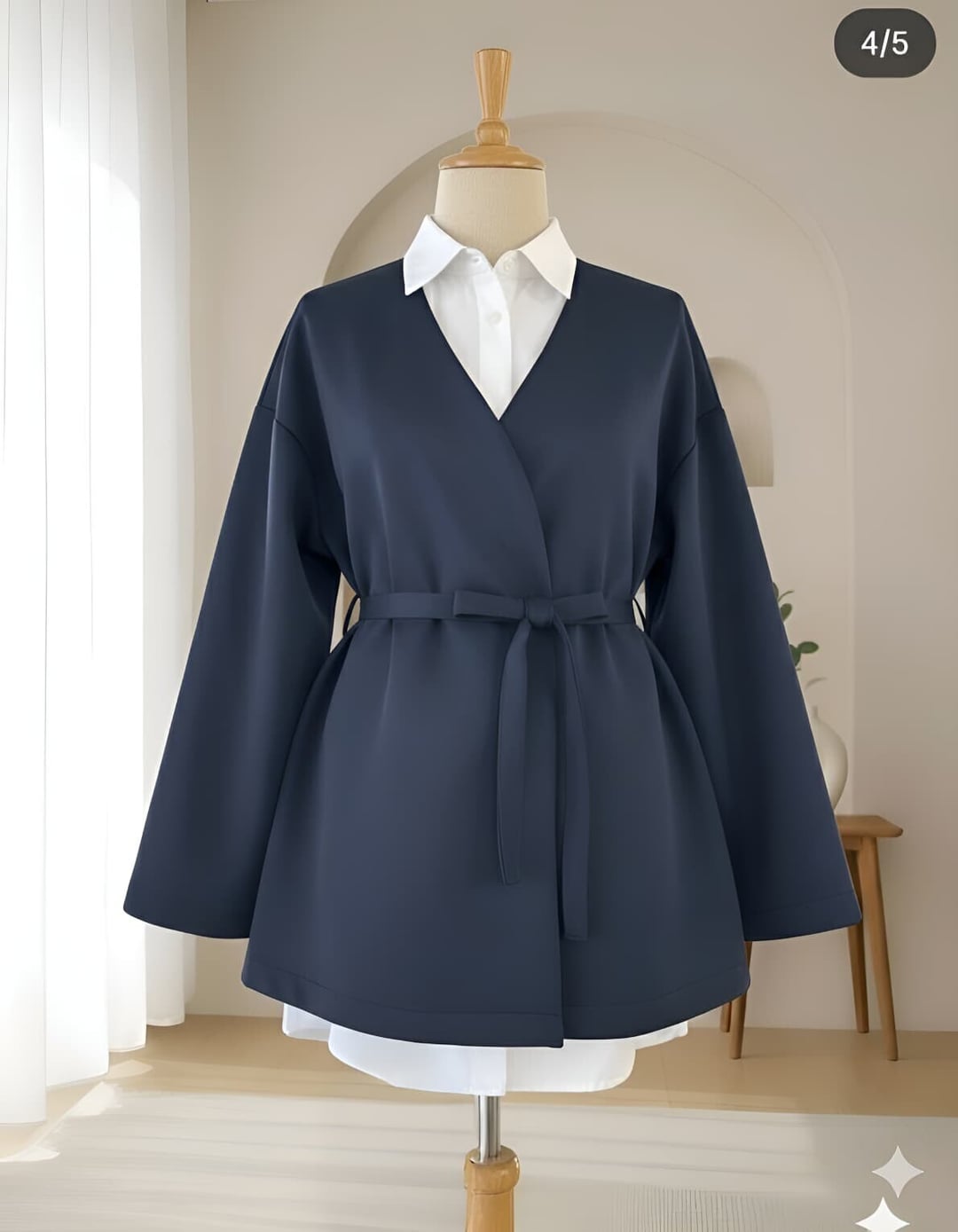 Navy Blue Scuba Kimono with Self-Tie Belt - Podyumplus - by Peralane - photo 3
