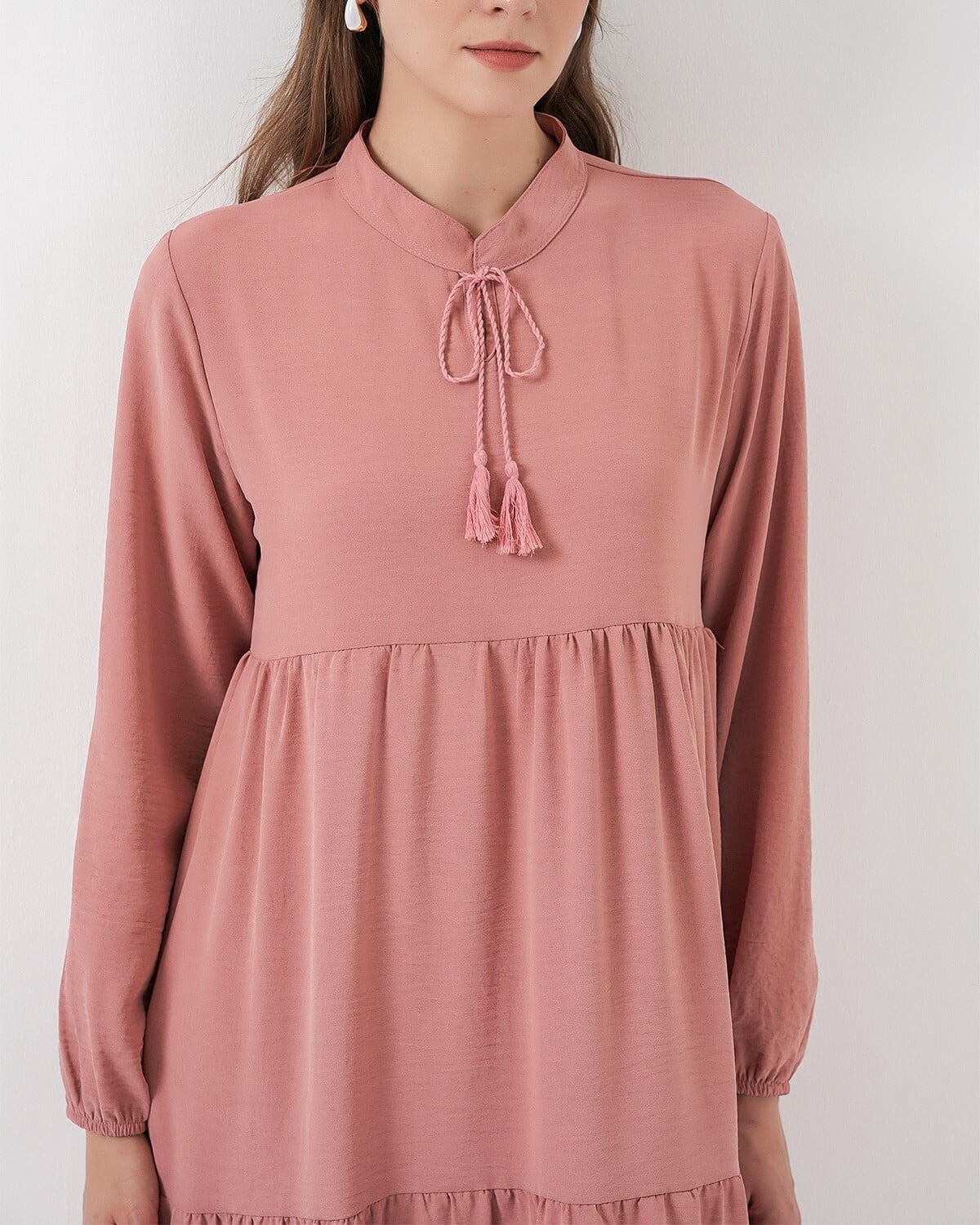 Tie Neck Tiered Maxi Dress with Balloon Sleeves - Dusty Rose - Bigdart - by Peralane - photo 4