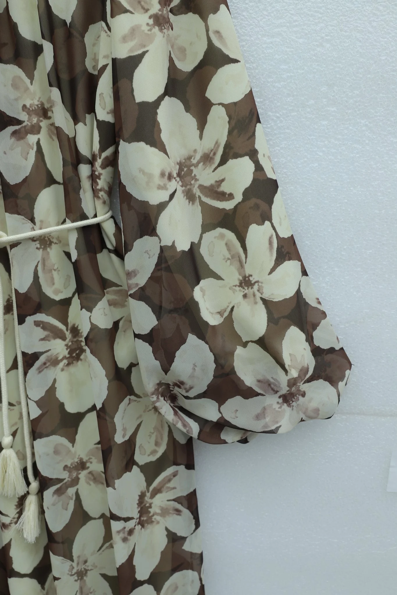 Brown Floral Print Chiffon Dress with Belt and Ruffled Hem - Podyumplus - by Peralane - photo 6