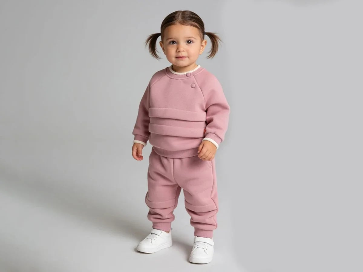 Striped Detail Brushed 3-Thread Baby Girl Set - Dusty Rose - Beyaz Bebek - by Peralane