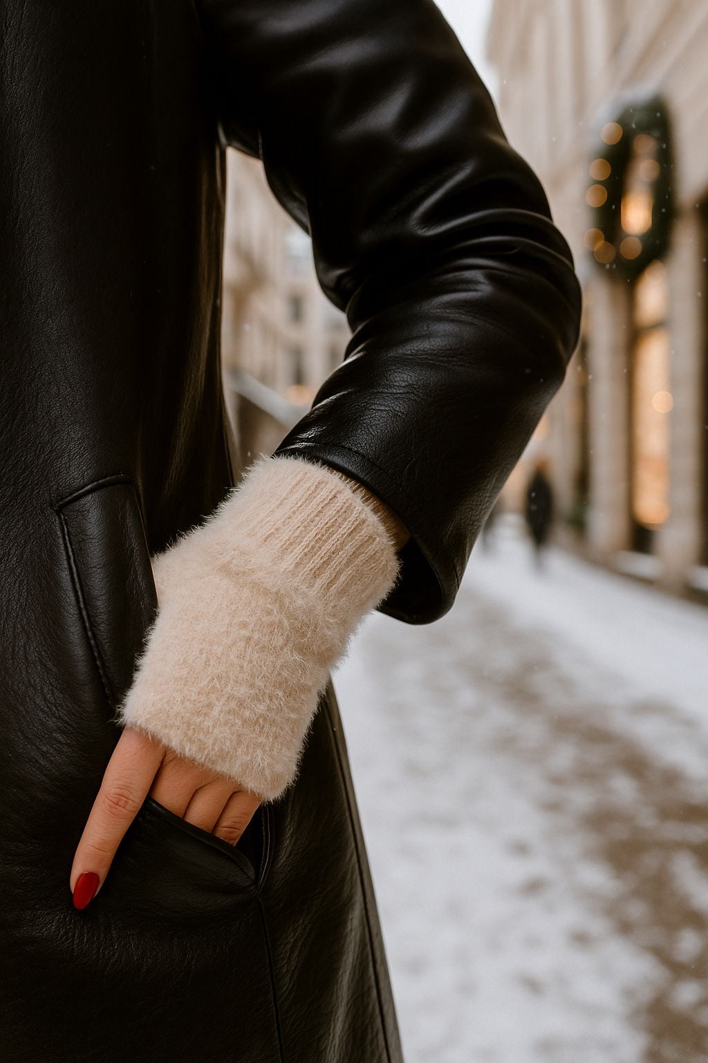 Womens Fingerless Gloves with Plush Texture and Ribbed Cuffs - Nesvay - by Peralane