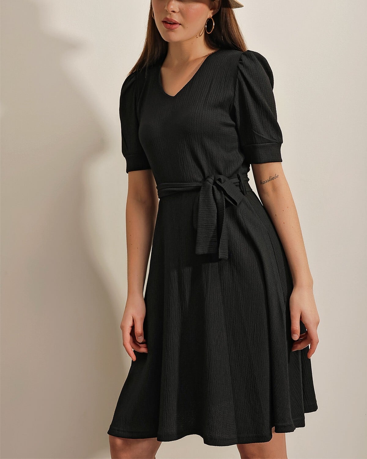 Belted Knit Dress - Black - Bigdart - by Peralane - photo 4