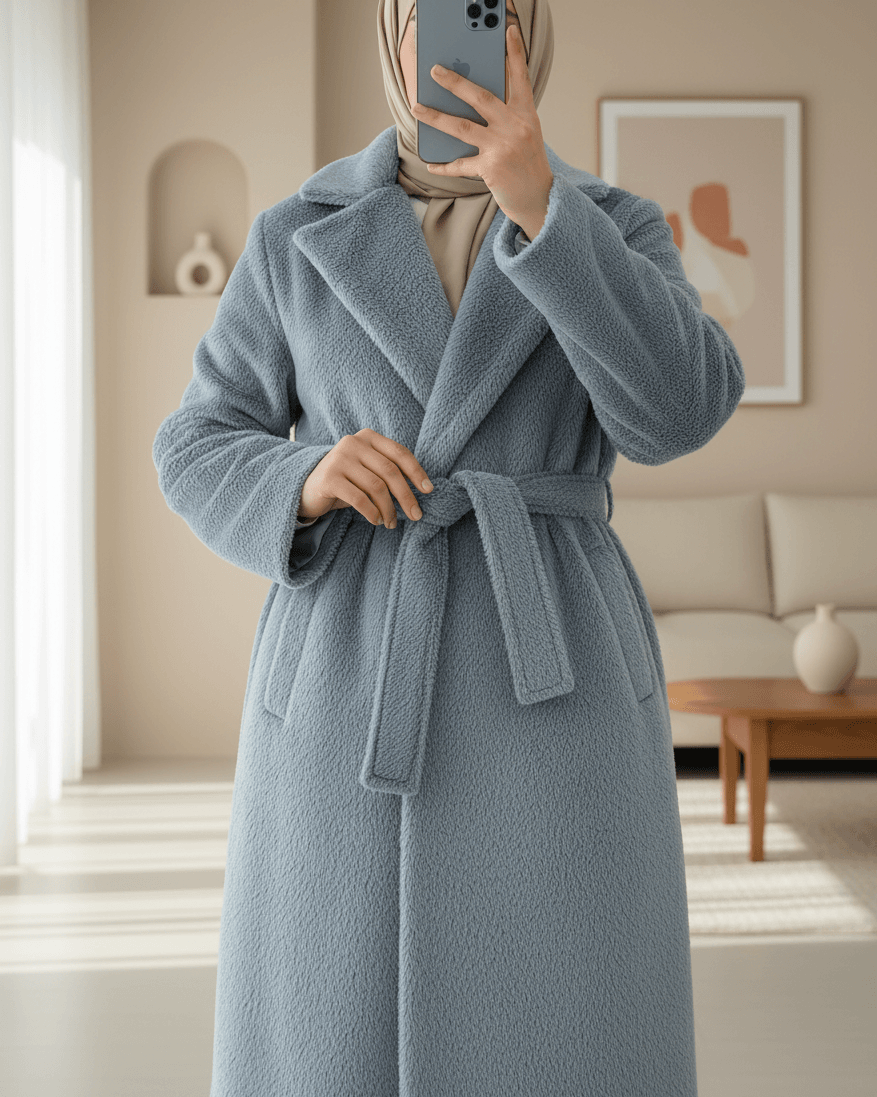Women's Belted Faux Fur Coat with Lining and Pockets – Smoky Grey - Podyumplus - by Peralane - photo 2