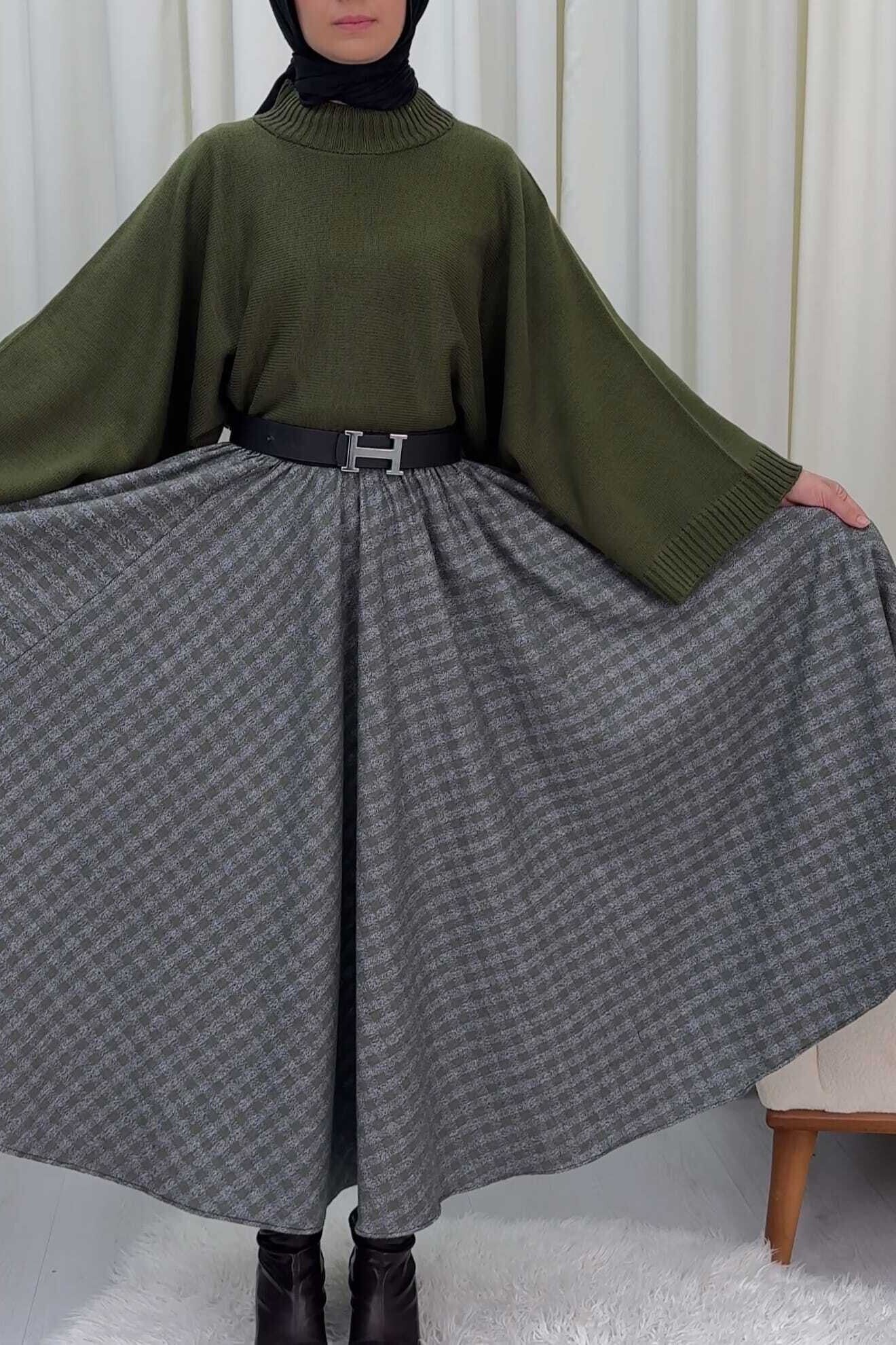 Plaid Patterned Elasticated Waist Skirt - Khaki - Podyumplus - by Peralane - photo 2