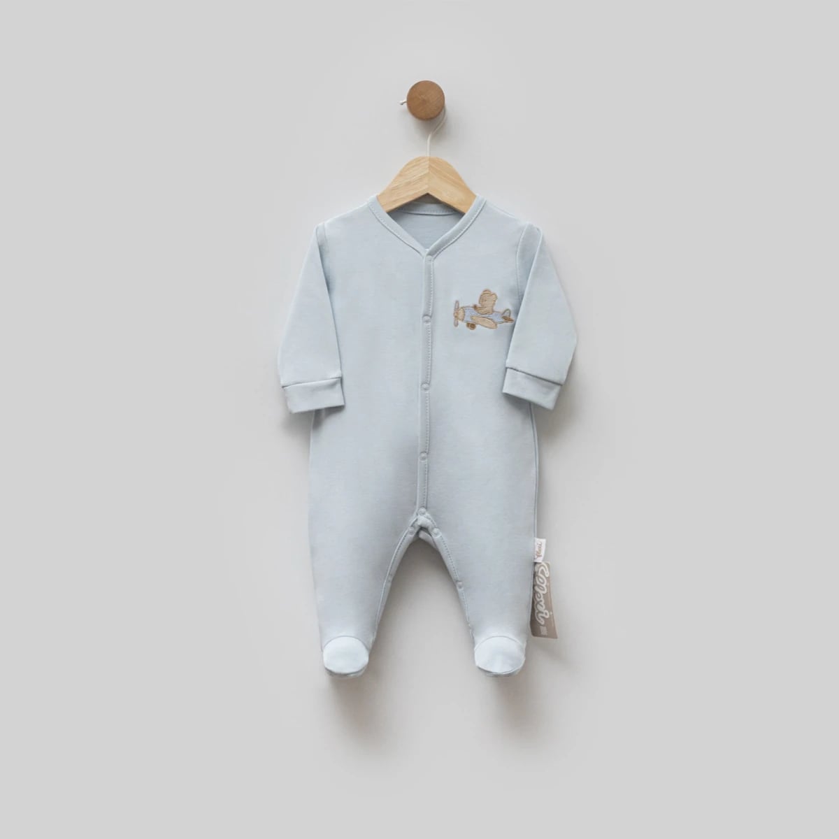 Baby Romper with Bear Airplane Embroidery - Light Blue (Pack of 3) - Flexi Baby - by Peralane