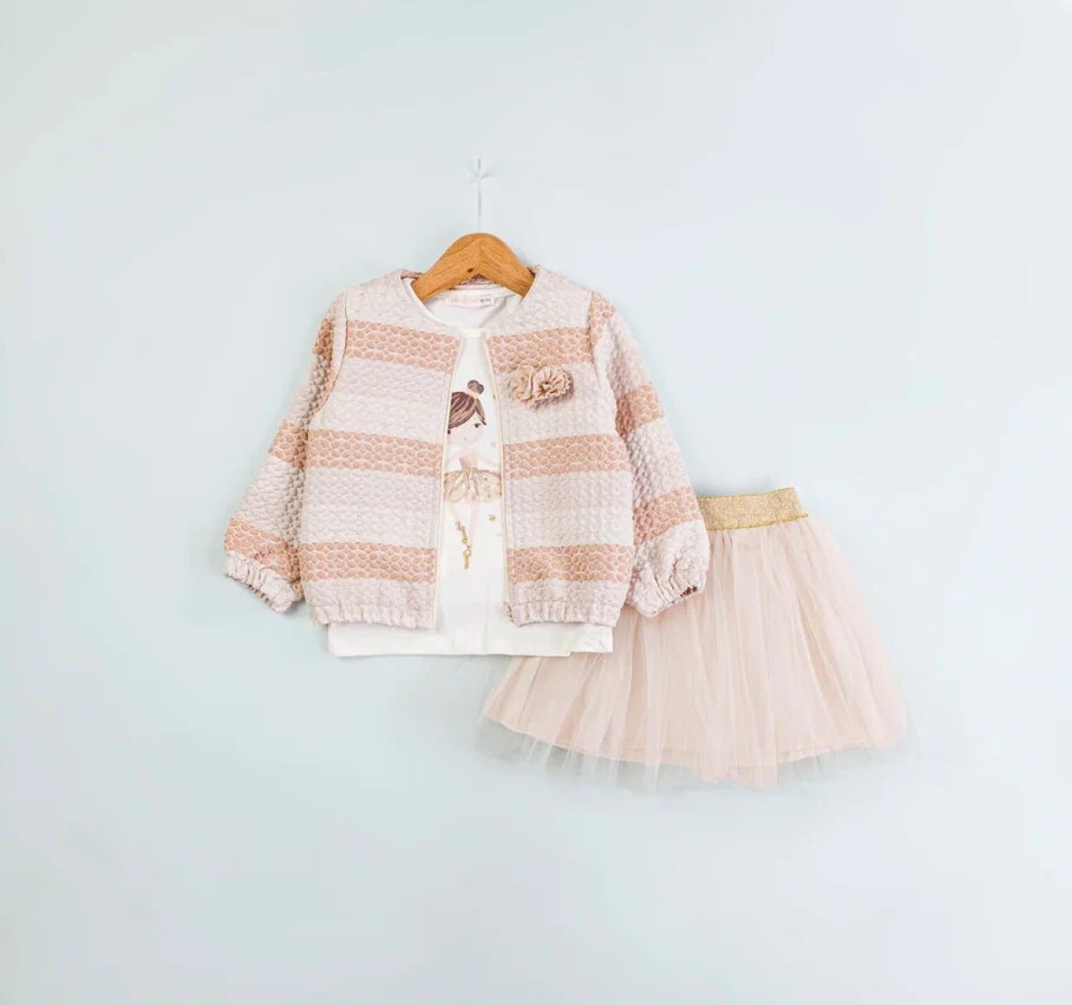 Girls' 3-Piece Set: Jacket, T-Shirt & Tulle Skirt (Pink) - Babyrose - by Peralane