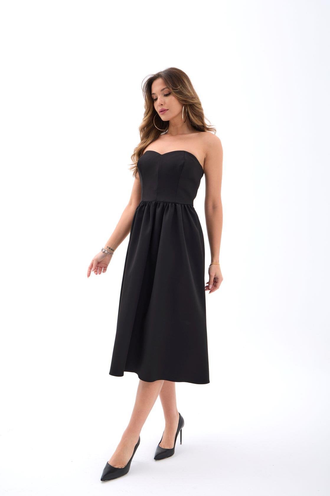 Black Strapless Sweetheart Midi Dress - Fame - by Peralane - photo 4