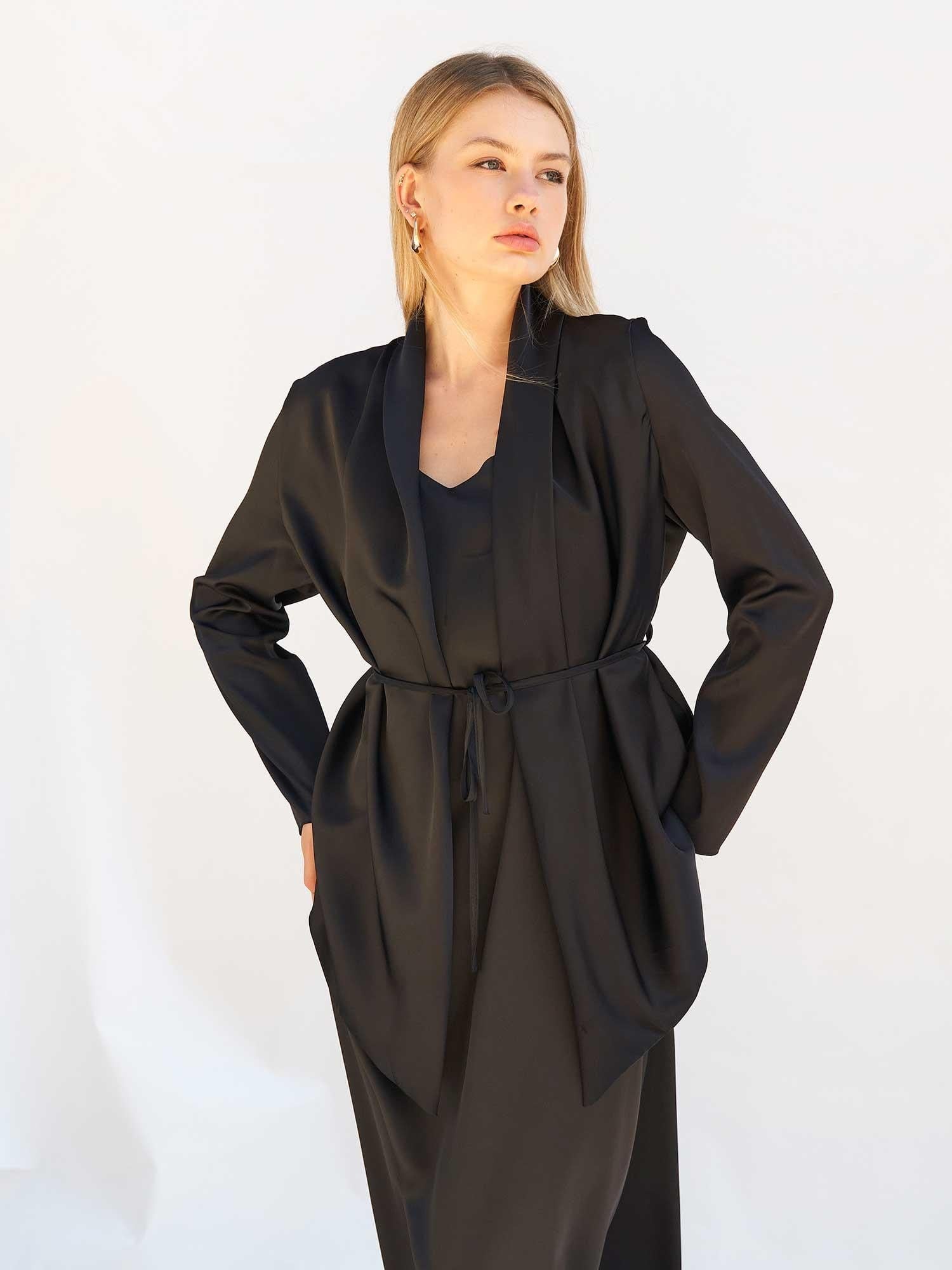 Black Satin Midi Dress and Jacket Set - Lefon - by Peralane - photo 5