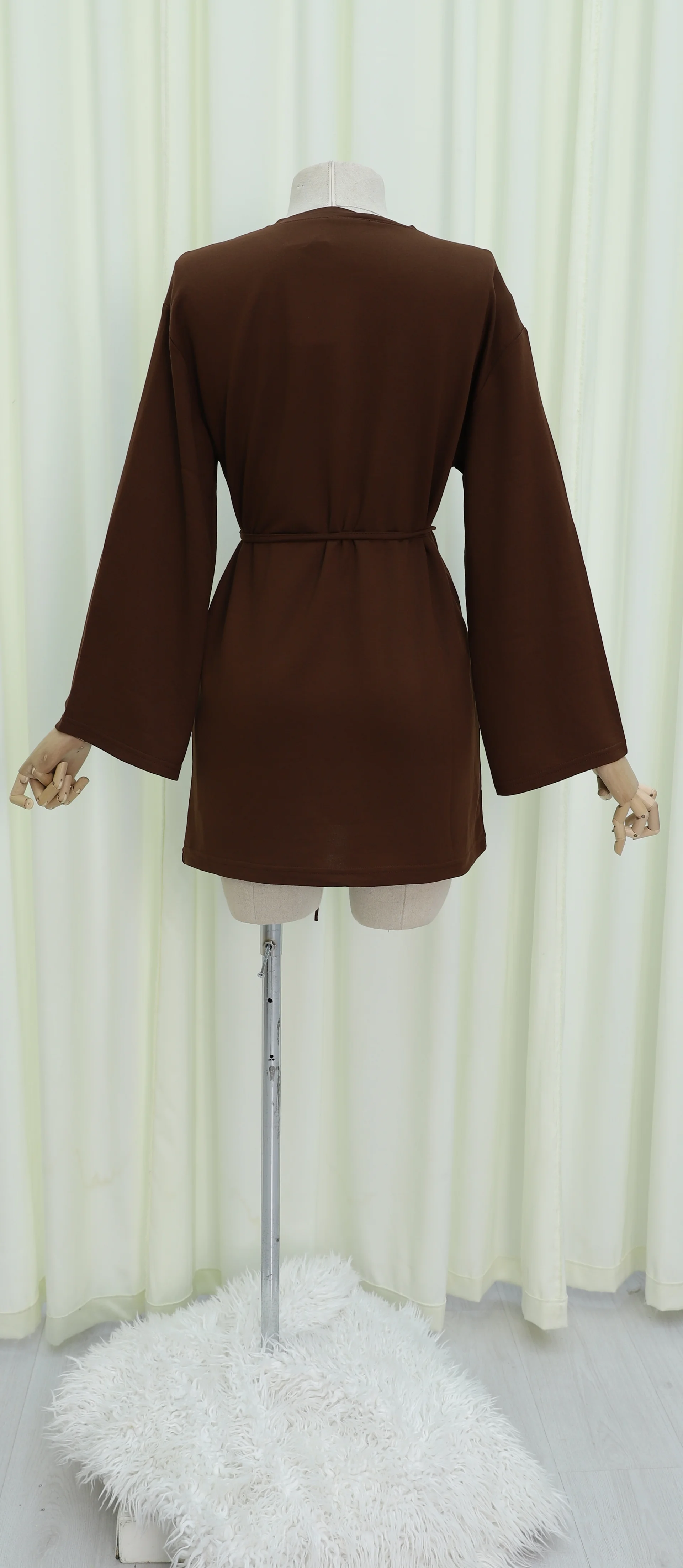 Round Neck Drawstring Waist Jersey Tunic - Brown - Podyumplus - by Peralane - photo 10