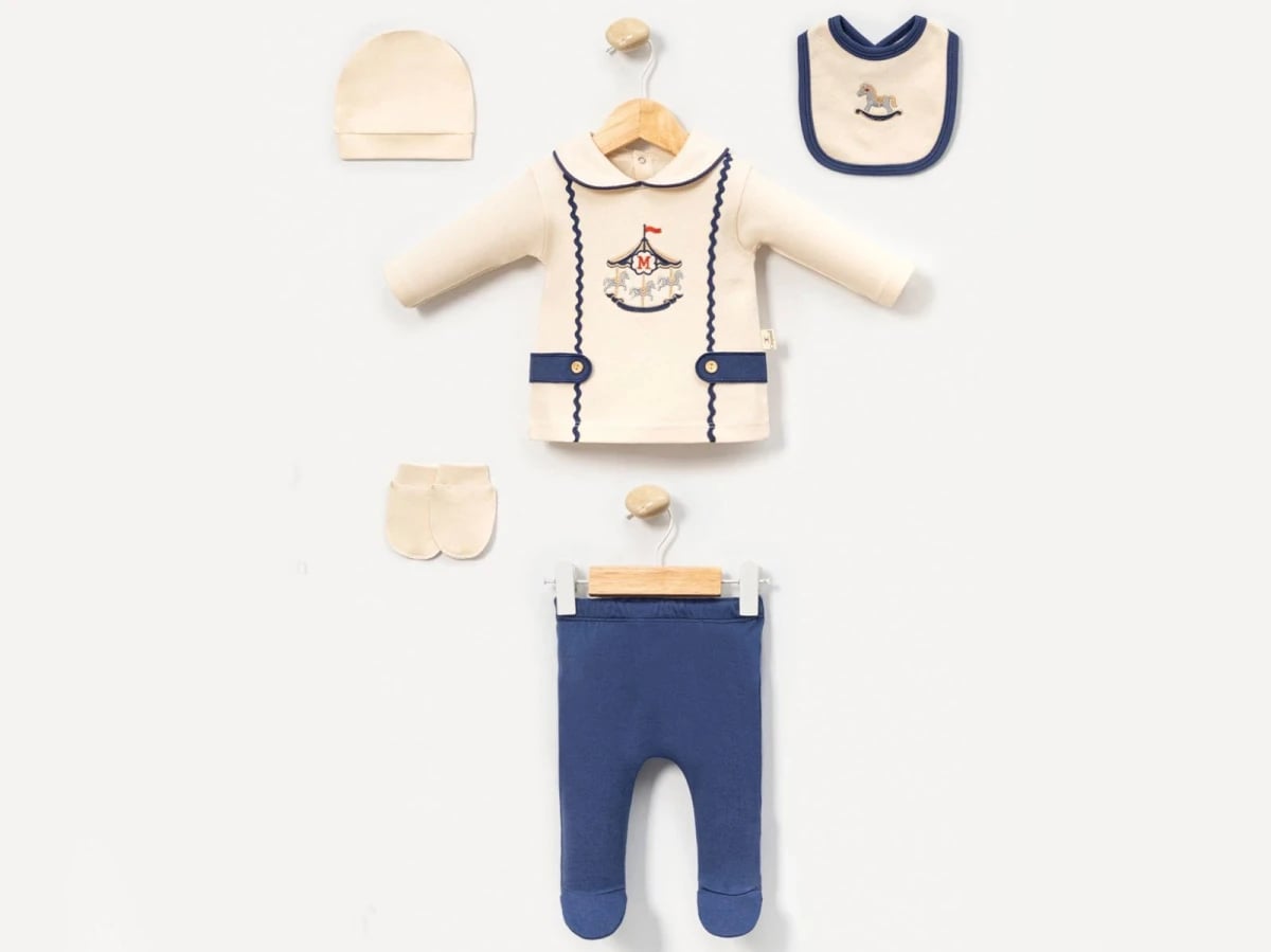 Embroidered Carousel 5-Piece Newborn Baby Boy Set - Navy - Cayzen - by Peralane