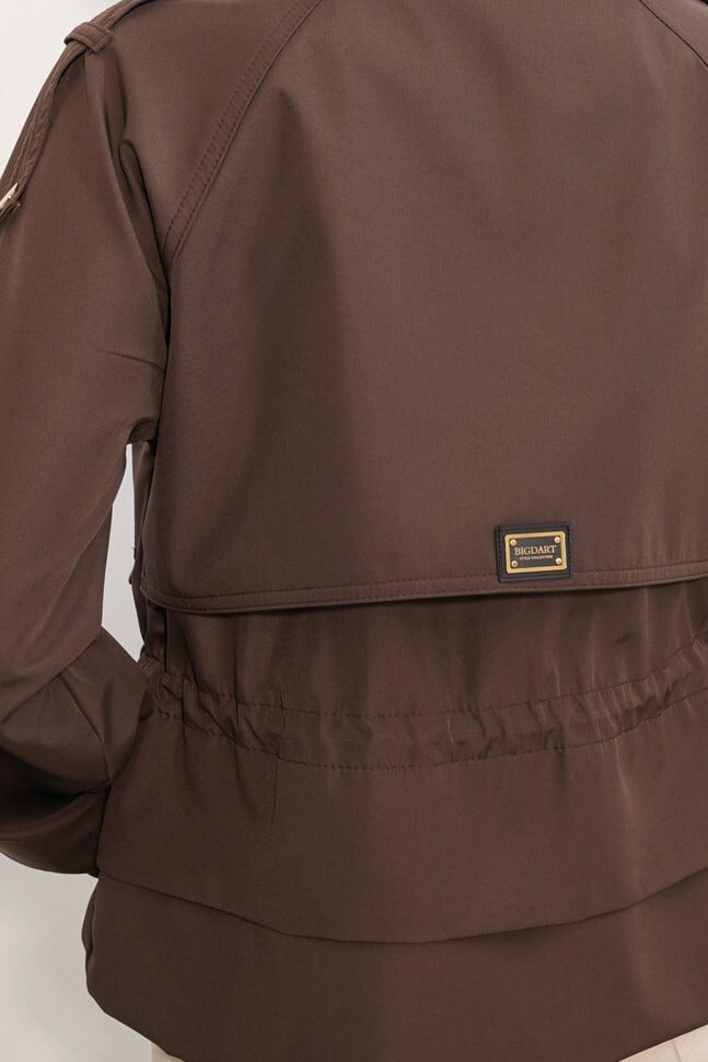 Women's Brown Belted Short Trench Coat 50012 - Bigdart - by Peralane - photo 6