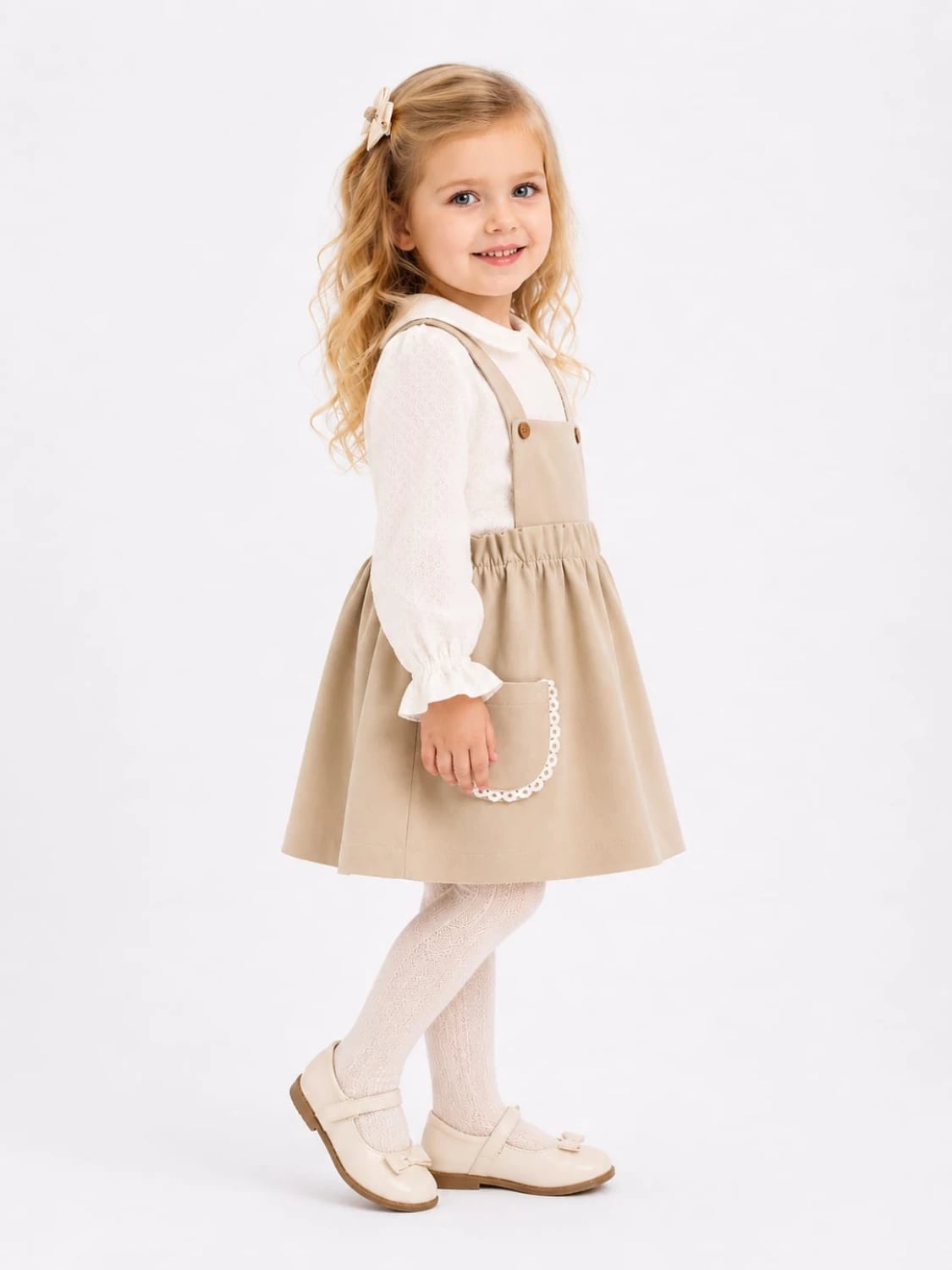 Girls' Pinafore Dress with Pockets - Brown - Serkon Baby - by Peralane