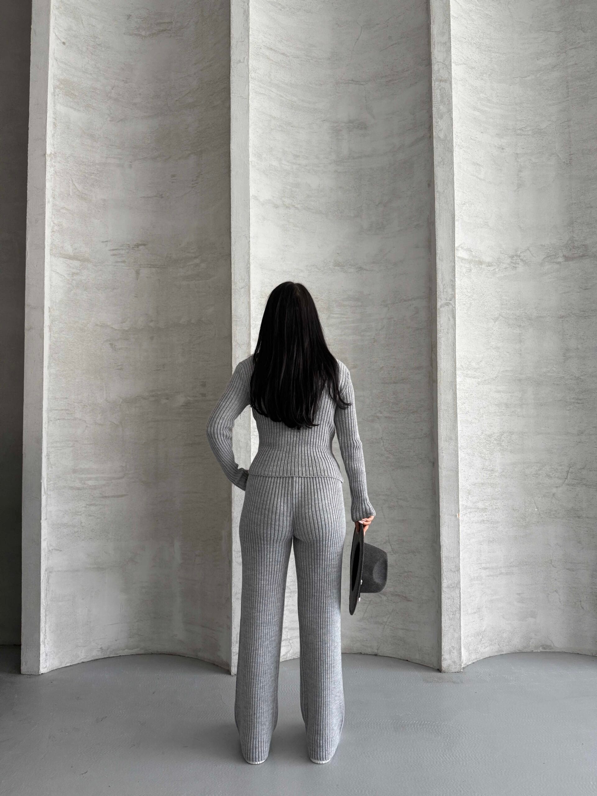Women's Mock Neck Wrap Knit Lounge Set with Wide-Leg Trousers - My Bee - by Peralane - photo 2