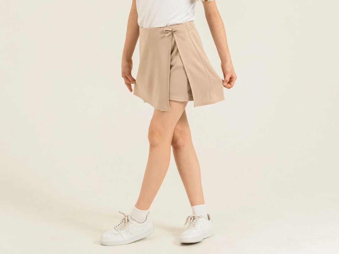 Girl's Wrap Skort with Bow Detail - Nickel - by Peralane