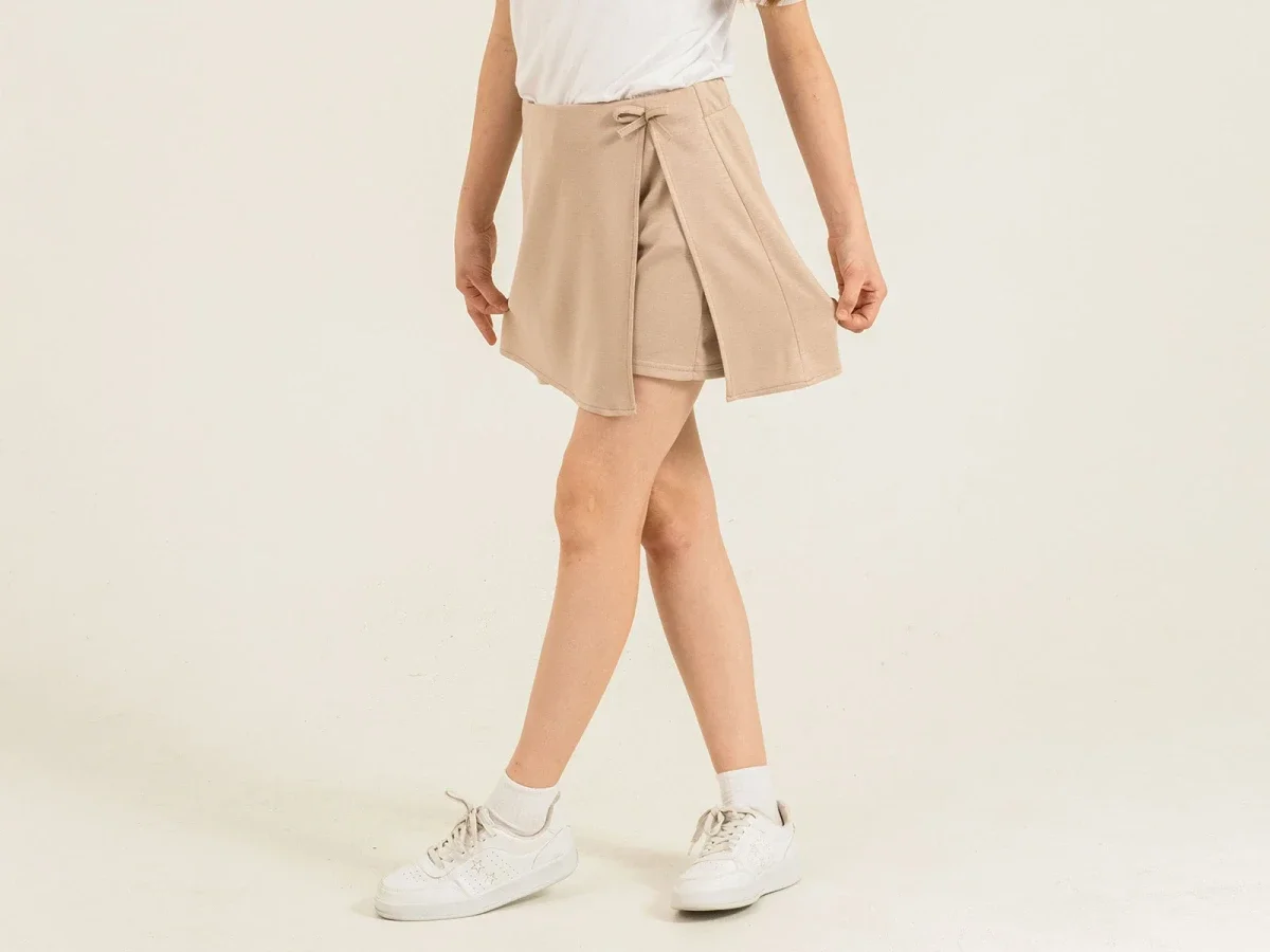 Girl's Wrap Skort with Bow Detail - Nickel - by Peralane