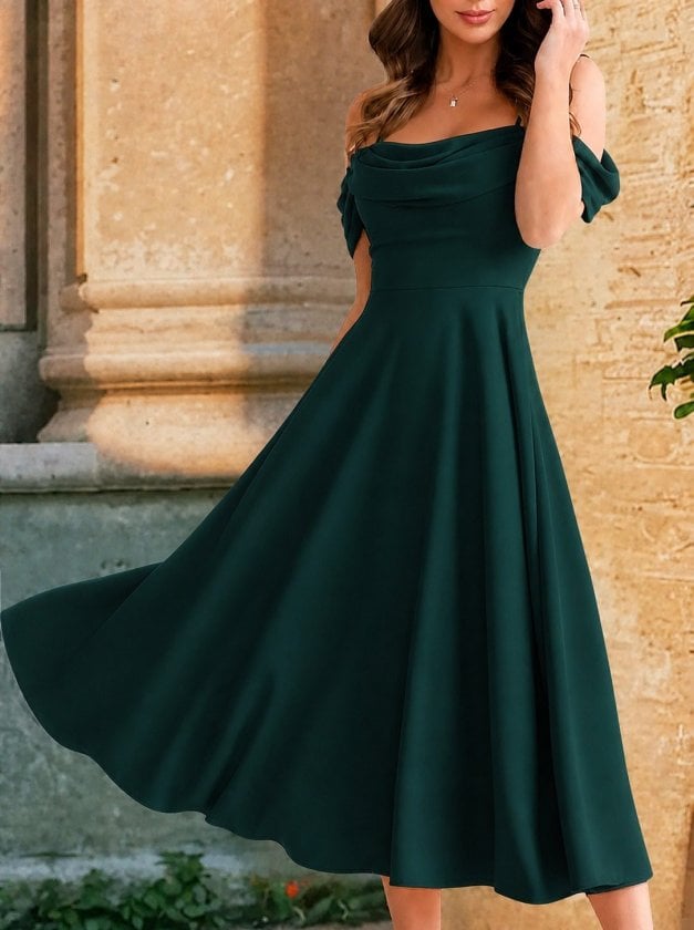 Women's Off-Shoulder Spaghetti Strap Heart Neckline Long Crepe Dress - Janes - by Peralane - photo 3