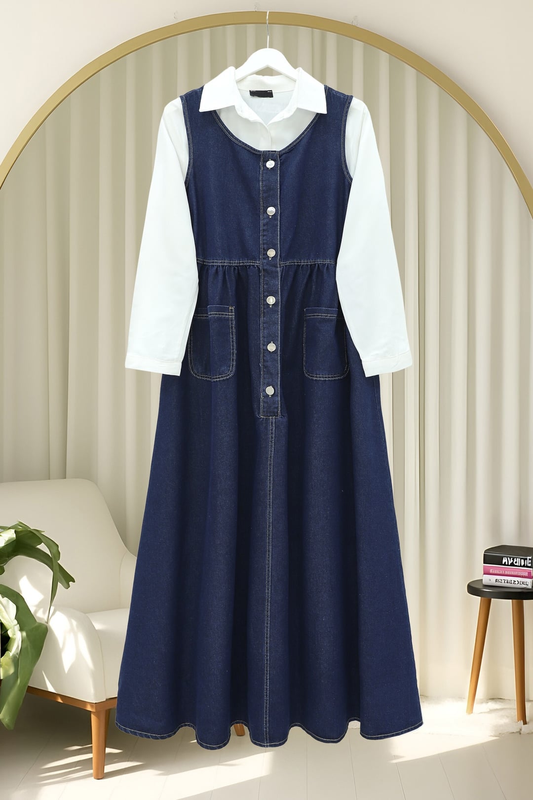 Half Button Double Pocket Sleeveless Denim Jumpsuit - Navy - Podyumplus - by Peralane - photo 4