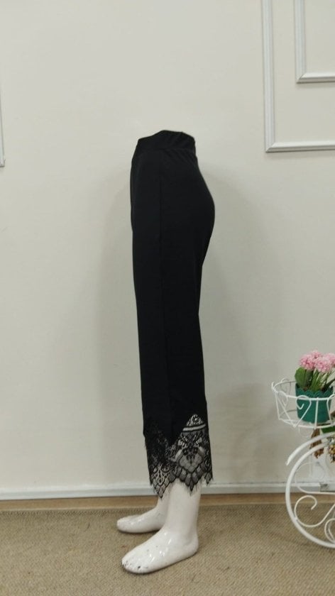 Women's High Waist Cropped Flared Trousers with Lace Trim, Black - Janes - by Peralane - photo 8