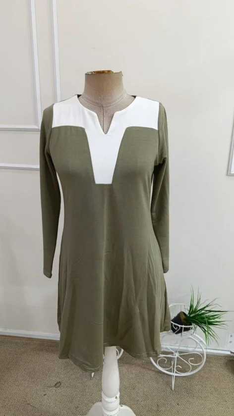 Women's Long Sleeve V-Neck Two-Tone Viscose Short Dress - Janes - by Peralane - photo 4