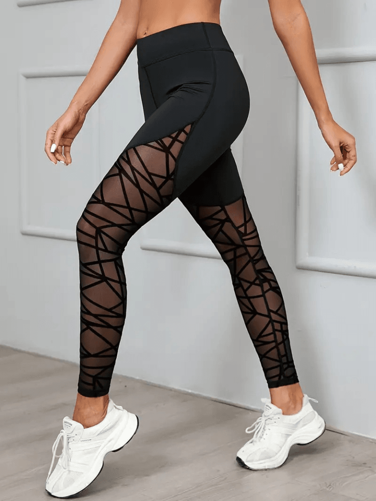 Women's High-Waisted Geometric Mesh Pattern Leggings - Janes - by Peralane - photo 4