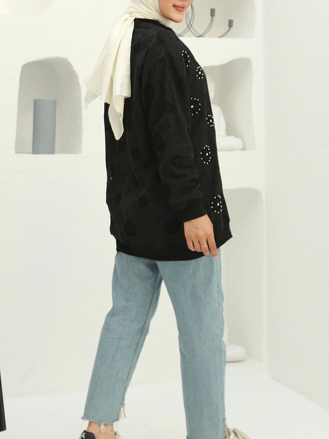 Black Beaded Cut-Out Detail Cotton Tunic - Afra Li̇ne - by Peralane - photo 2