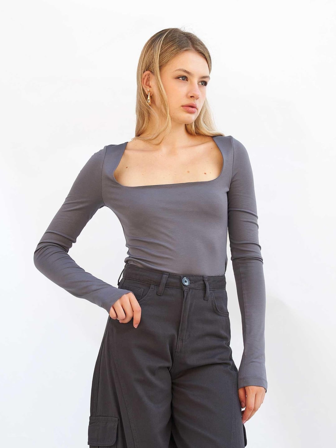 Long-Sleeved Square Neck Knit Bodysuit for Women - Lefon - by Peralane - photo 7