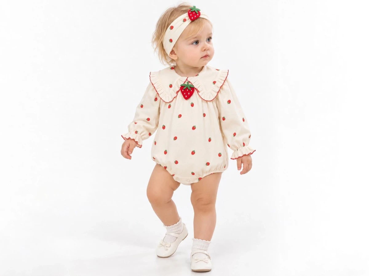Girls' Strawberry Print Romper with Headband Set - Cream - Cayzen - by Peralane