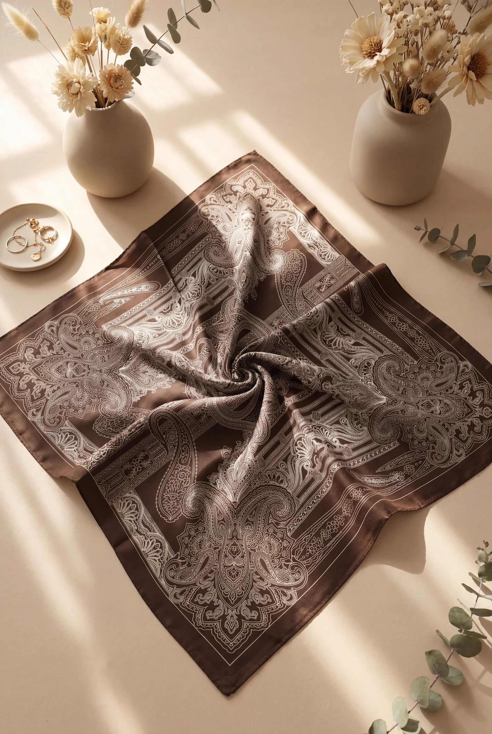 Sketch Pattern Rayon Scarf - Dark Brown - Podyumplus - by Peralane
